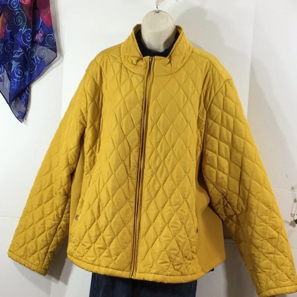 Ashley Stewart Mustard zip front diamond Quilted Jacket 26-28